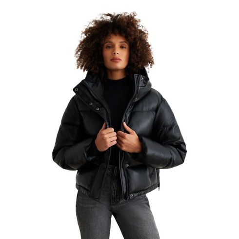Dynamite Short Faux Leather Puffer Jacket, Jet Black