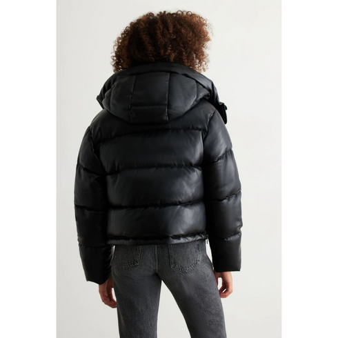 Dynamite Short Faux Leather Puffer Jacket, Jet Black