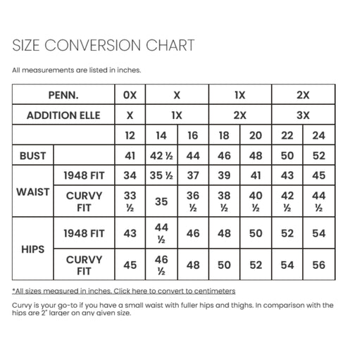Penningtons Bottoms Size Chart