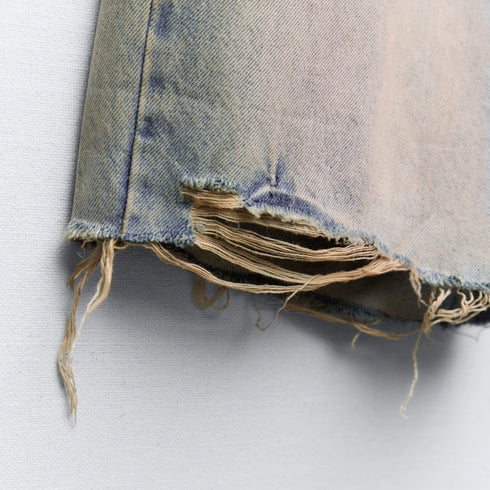 Zara Women's TRF Loose Fit Denim Mid-Rise Shorts