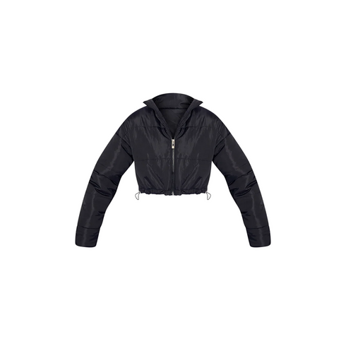 PrettyLittleThing Black Nylon Super Cropped Toggle Hem Puffer Jacket | 2 US