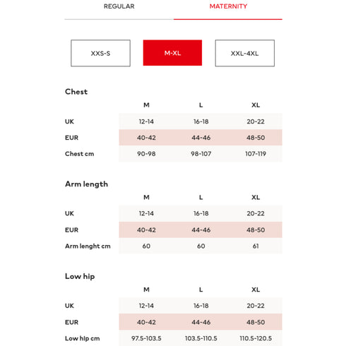 H&M M-XL Maternity Size Chart