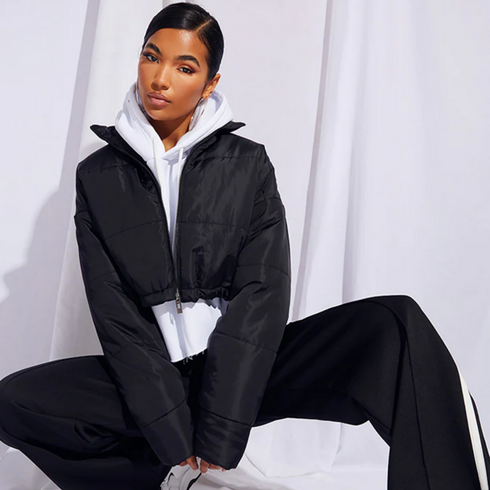 PrettyLittleThing Black Nylon Super Cropped Toggle Hem Puffer Jacket | 2 US
