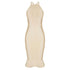 PrettyLittleThing Champagne Bandage Cross Strap Open Back Frill Hem Midi Dress