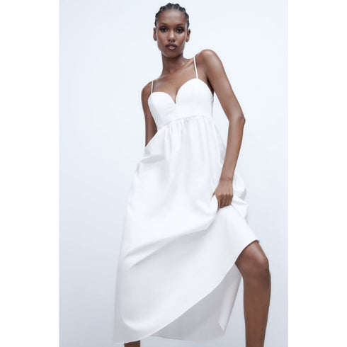 Zara Voluminous Midi Dress, White