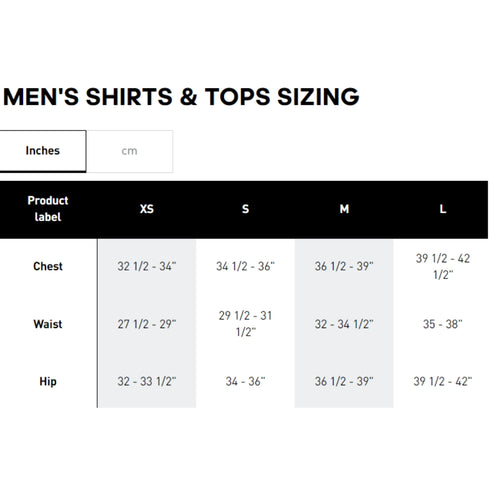 Adidas Men's Shirts & Tops Size Chart