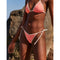 American Eagle Aerie Wide Rib Low Rise Tie Cheekiest Bikini Bottom, Coral Crush