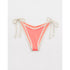 American Eagle Aerie Wide Rib Low Rise Tie Cheekiest Bikini Bottom, Coral Crush