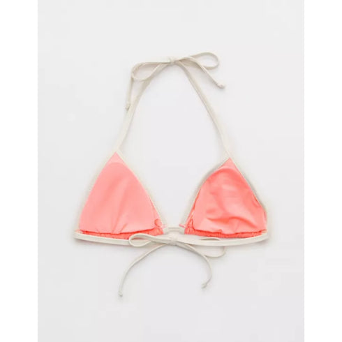 American Eagle Aerie Wide Rib String Triangle Bikini Top, Coral Crush