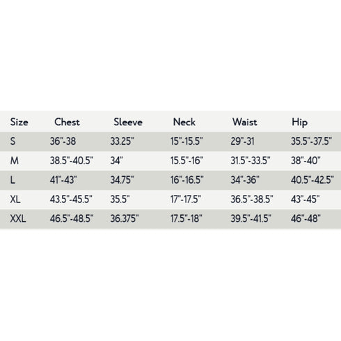 Tentree men's tops size chart