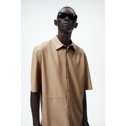Zara Men's Faux Leather Beige Shirt | L