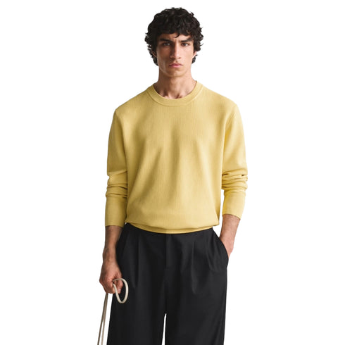 Zara Men's Square Textured Cotton Sweater, Yellow