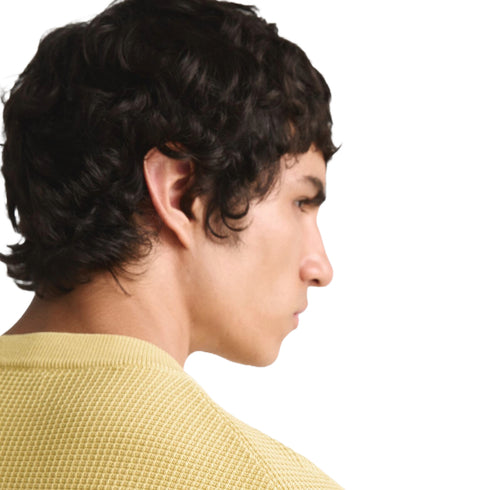 Zara Men's Square Textured Cotton Sweater, Yellow