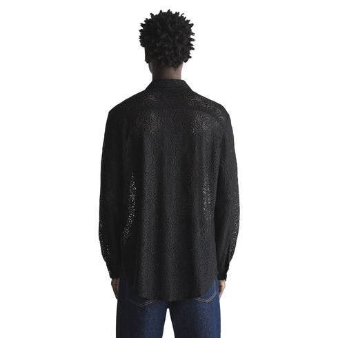 Zara Men's Textured Crochet Black Long Sleeve Shirt | M