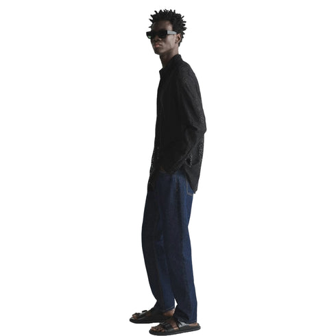 Zara Men's Textured Crochet Black Long Sleeve Shirt | M
