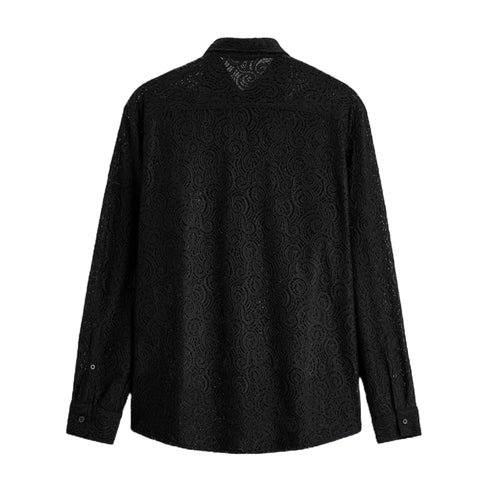 Zara Men's Textured Crochet Black Long Sleeve Shirt | M