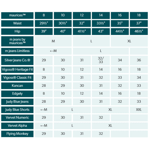 Maurices Jeans Size Chart