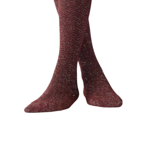 Blinq Collection Burgundy with Gold Shimmer Herringbone Tights, Size 8 - MGworld
