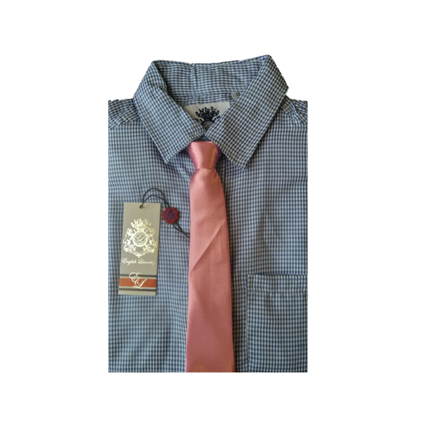 English Laundry Men's Blue Mini Check Dress Shirt and Pink Necktie, Size 12 - MGworld