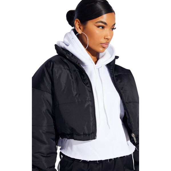 PrettyLittleThing Black Nylon Super Cropped Toggle Hem Puffer Jacket | 2 US