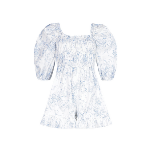Boohoo Porcelain Print Puff Sleeve Ruched Romper