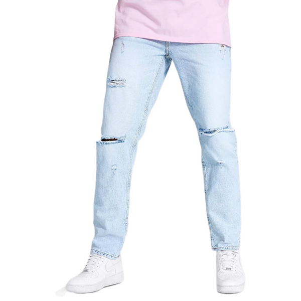 Boohoo Straight Leg Busted Knee Jean, Ice Blue 