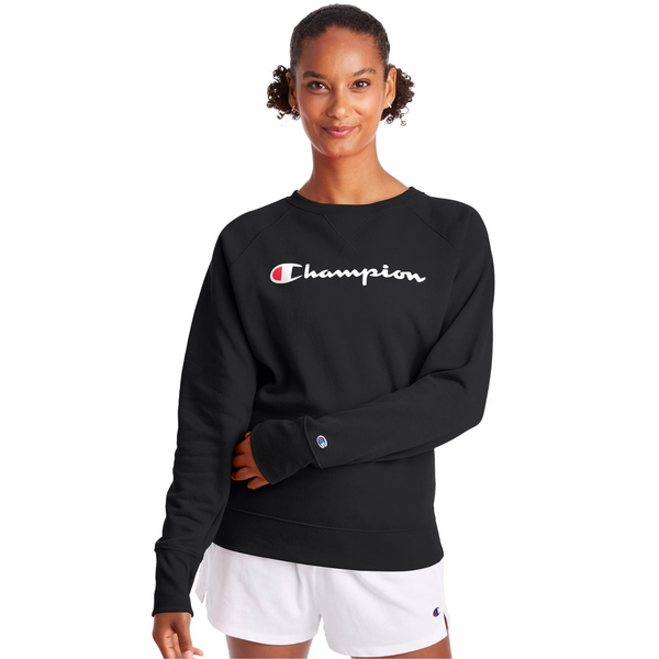 Champion Women's Powerblend Fleece Classic Crew, Script Logo