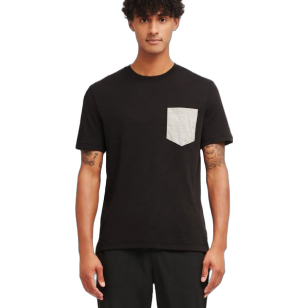 DKNY Men's Black and Grey Woven Pocket Tee