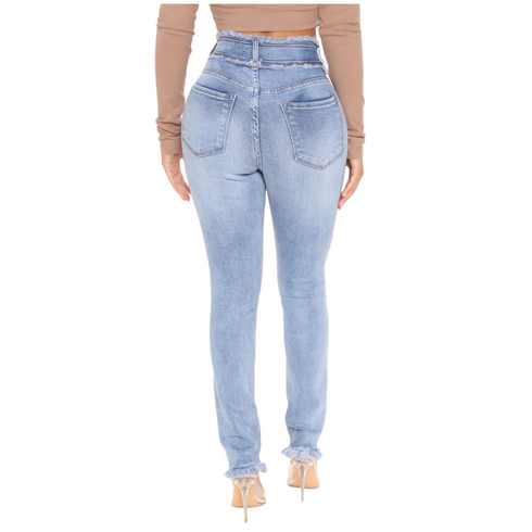 Fashion Nova Florence Fray Hem Skinny Jeans - Light Blue Wash