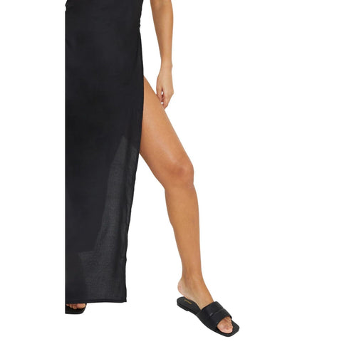 PrettyLittleThing Black Cotton High Leg Split Maxi Beach Dress