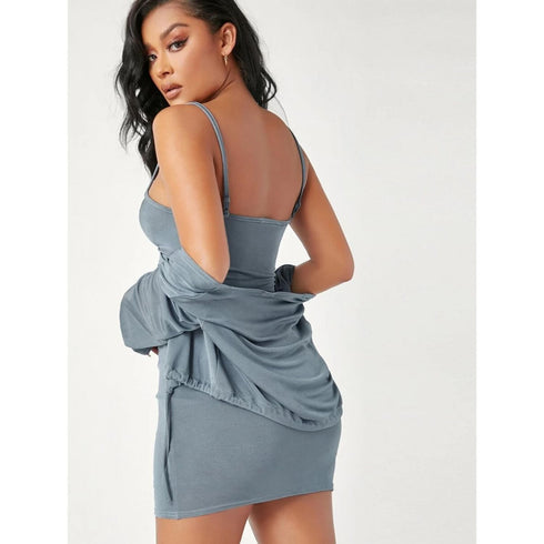 SHEIN Drawstring Bust Cami Top & Skirt Set With Coat