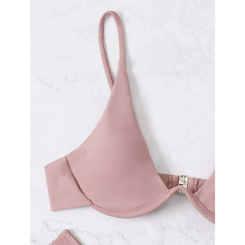 Shein Solid Underwire High Cut Bikini Swimsuit | XS