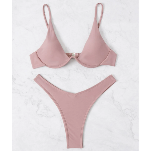 Shein Solid Underwire High Cut Bikini Swimsuit | XS