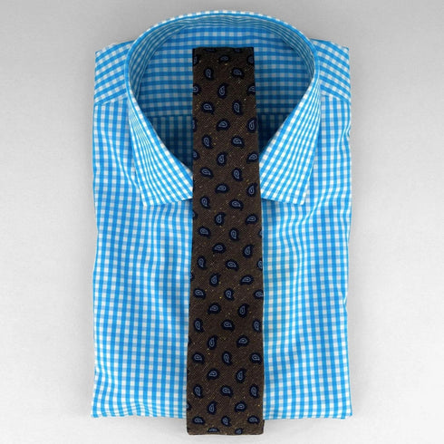 Tie Bar Gingham Aqua Non-Iron Dress Shirt | M