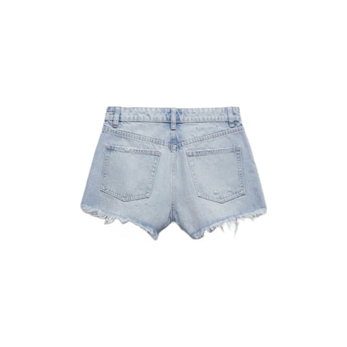 Zara High-Rise Frayed Denim Shorts, Light Blue