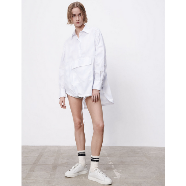 Zara Striped Oversized White Shirt With Pocket | S