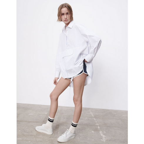 Zara Striped Oversized White Shirt With Pocket | S