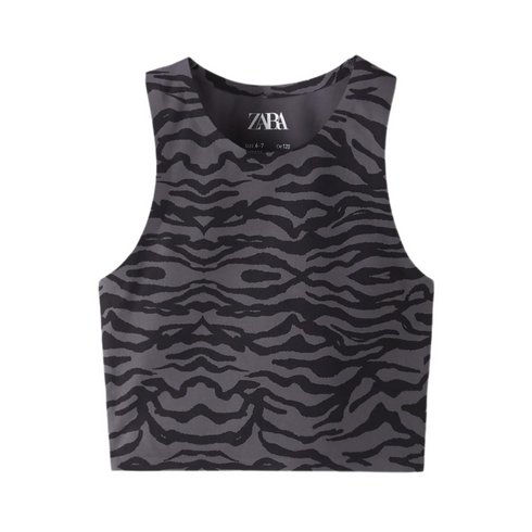 Zara Zebra Print Workout Gym Top, 9-10 Years | on Sale